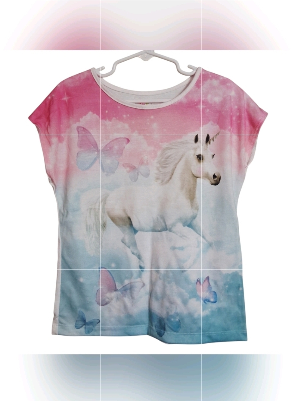 Magical Unicorn Butterfly Tee | Girls Size 7 | Soft Pastel Dream Shirt